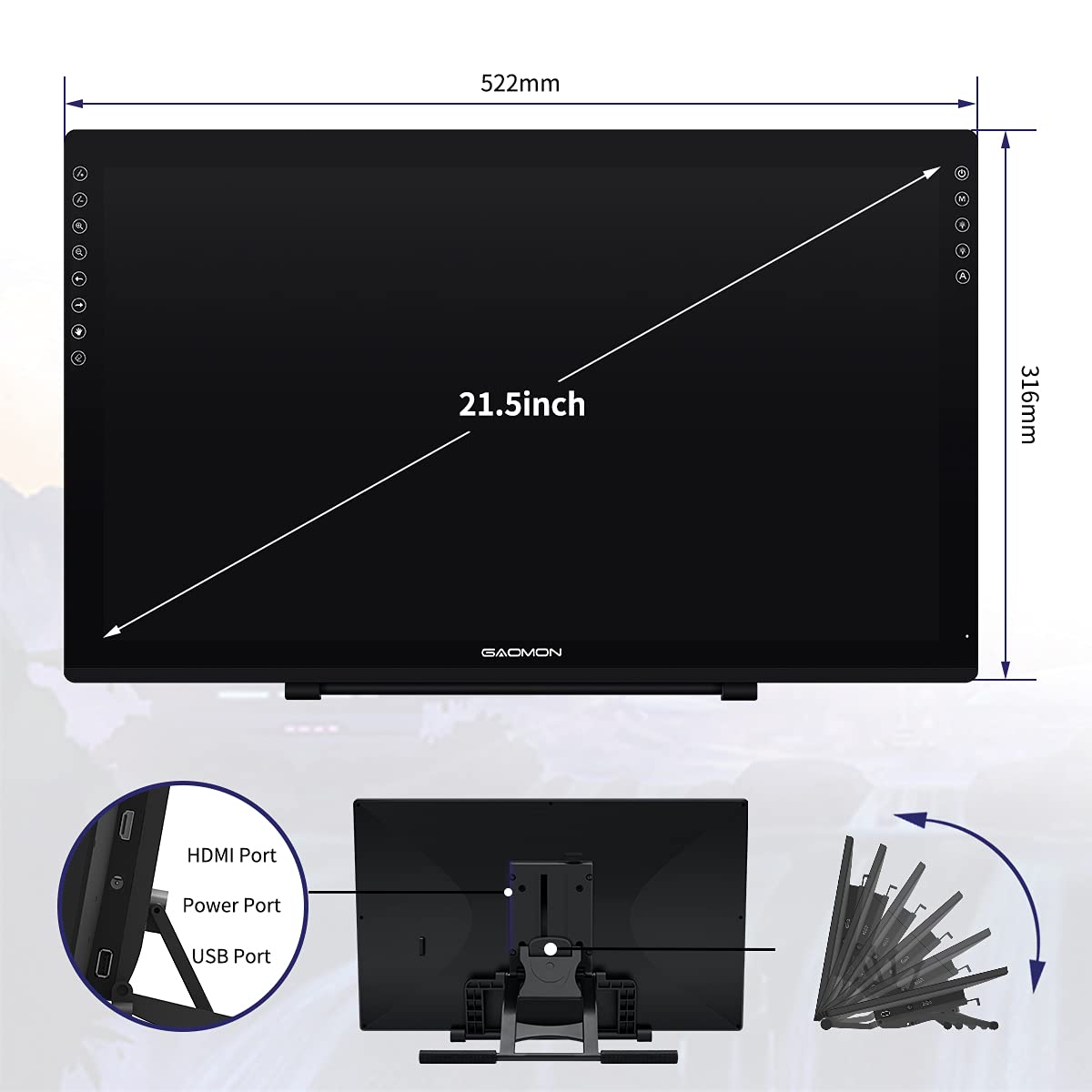 GAOMON PD2200 21.5-Inch Full-Laminated Drawing Tablet with Stand