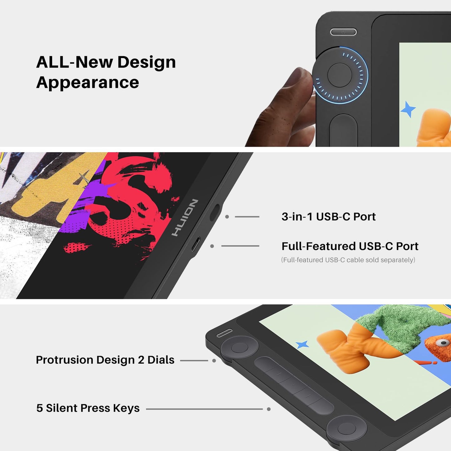 HUION Kamvas 13 Gen 3 Full-Laminated Drawing Tablet with Dual Dials